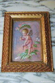 Otros objetos de arte: EXQUISITO ESMALTE SOBRE COBRE - LIMOGES - HADA CON FLORES - PP. S.XIX